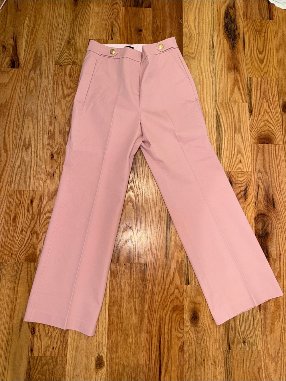 J. Crew Light Pink Straight-Leg Trousers with Gold Buttons